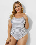 LilyLove® Black & White Stripes Modest Elastic One Piece Swimsuit