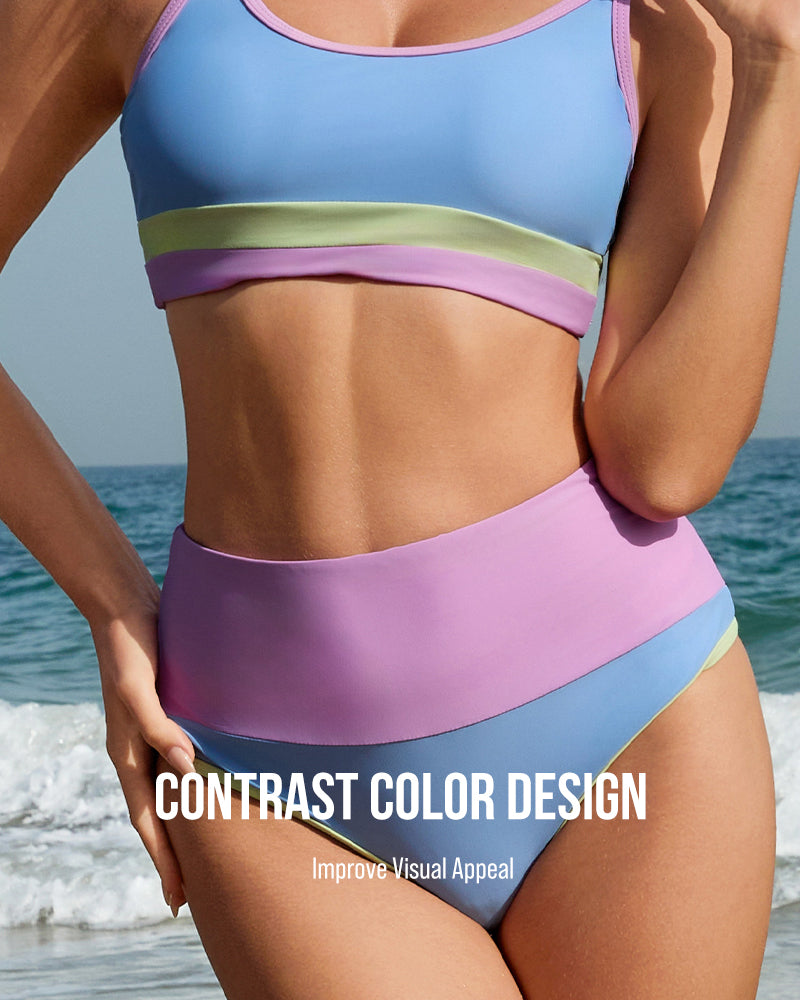 Color-Block High Waist Bikini Set
