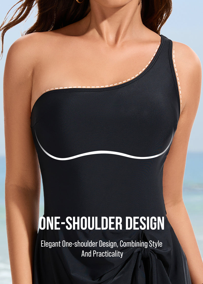 One Shoulder Skirted One Piece Swimsuit