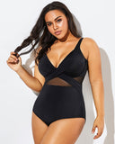 LilyLove® Black Cut Out Mesh Underwire One Piece Swimsuit