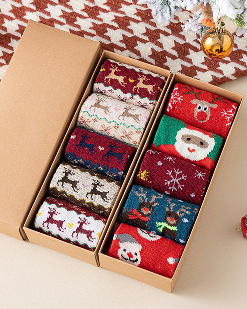 Cozy Christmas Wool Crew Socks - 5 Pairs