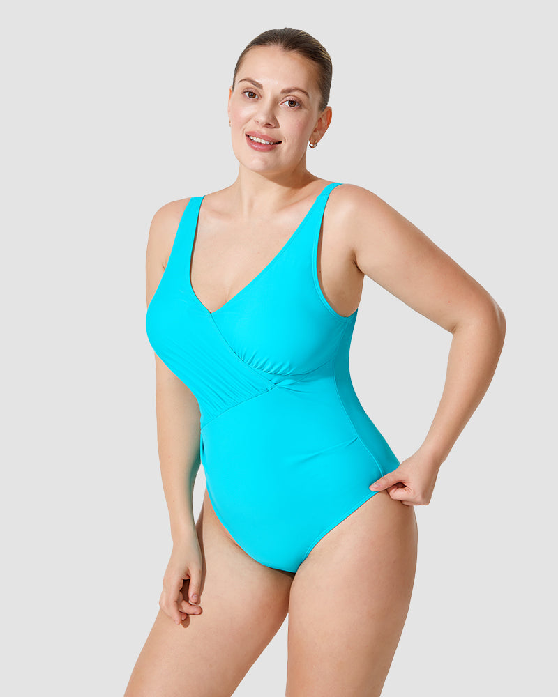 LilyLove® Green Shape Cross-over Shirred One Piece Swimsuit