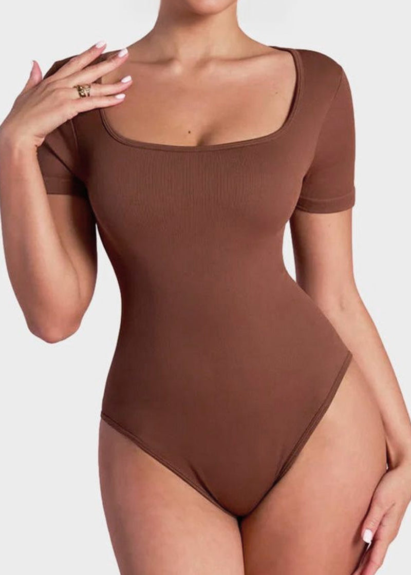 Sexy Ribbed Square Neck Thong Bodysuit (2 Pcs)