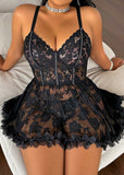Plus Size Sexy Lace Backless Cami Dress with G-String Panty Set