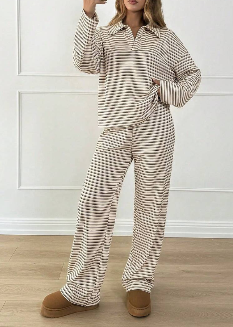 Women’s Striped V-Neck Top & Pants 2-Piece Set