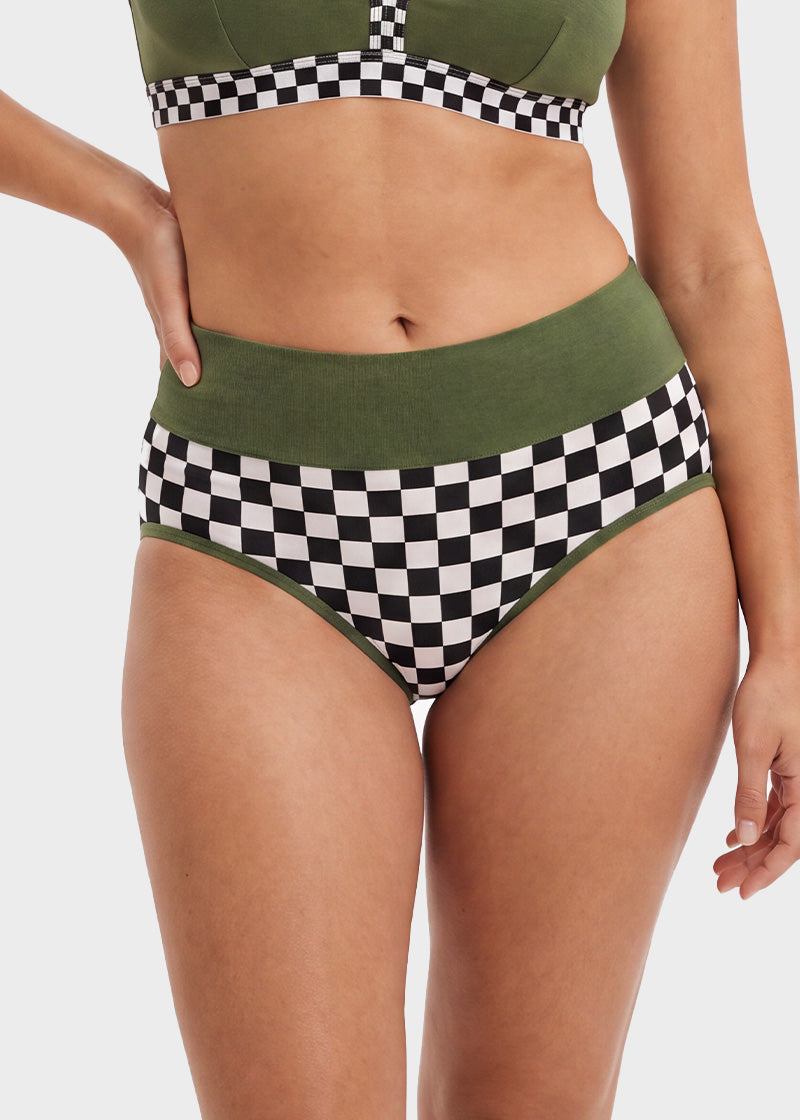 High-Waisted Checkerboard Cotton Briefs (5-Pack)