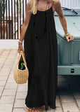 Women's  Solid Color Spaghetti Strap Backless Lace-Up Elegant NightDress