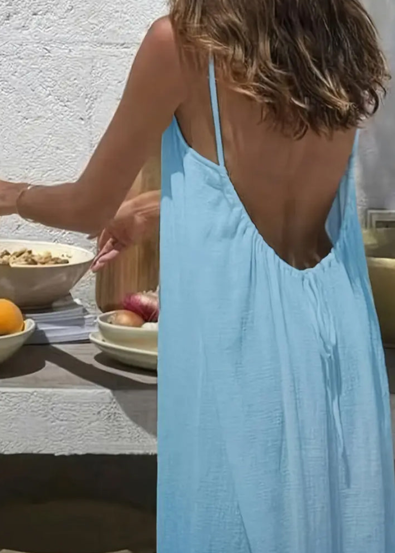 Women's  Solid Color Spaghetti Strap Backless Lace-Up Elegant NightDress