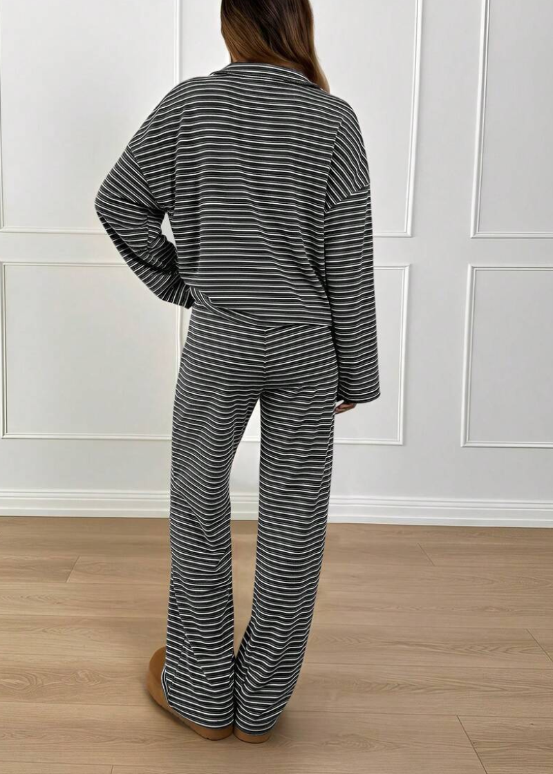 Women’s Striped V-Neck Top & Pants 2-Piece Set