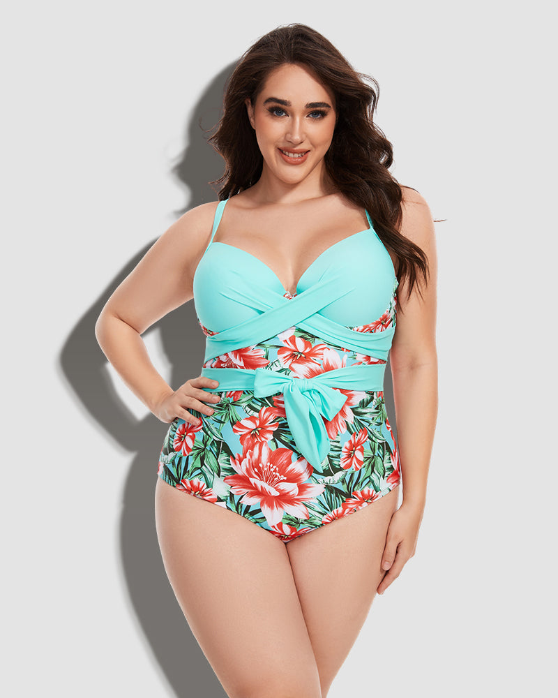 LilyLove® Plus Size Tropical Print Swimsuit One Piece  Boho Bathing Suit