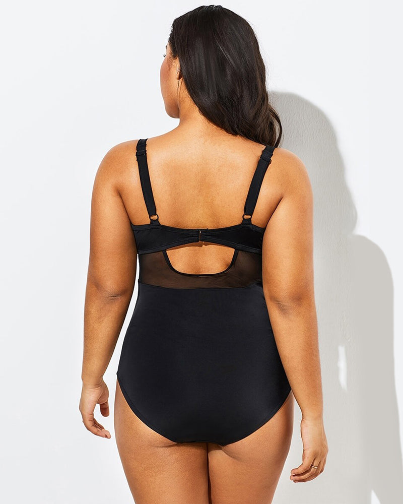 LilyLove® Black Cut Out Mesh Underwire One Piece Swimsuit