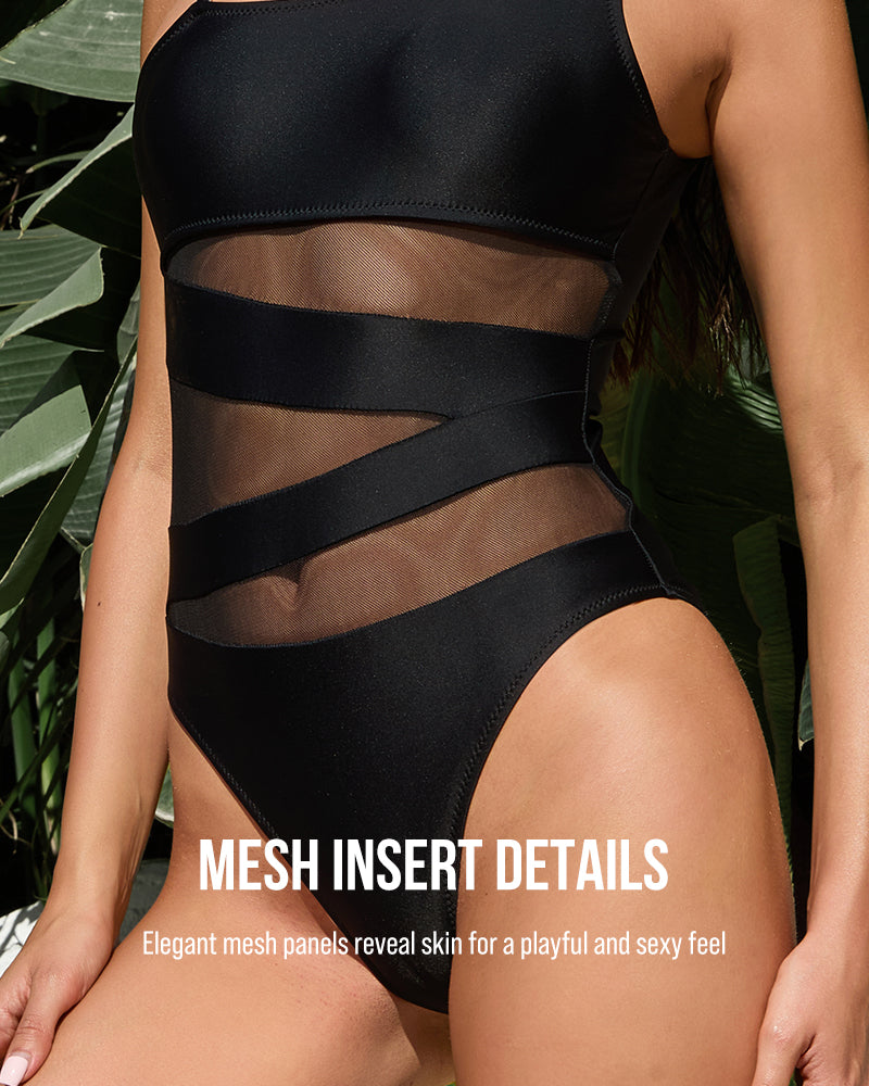 Mesh One Shoulder Slimming One Piece Swimsuit