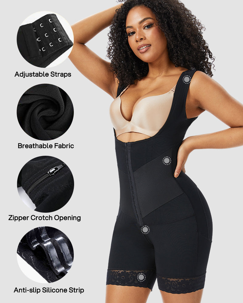 PowerMesh Double-Layer Open Bust Full Body Shaper