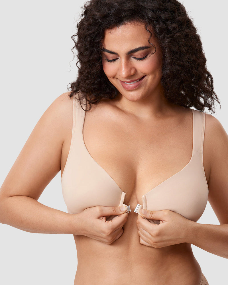 Front Closure Underwire Unlined Back Support Plunge Bra