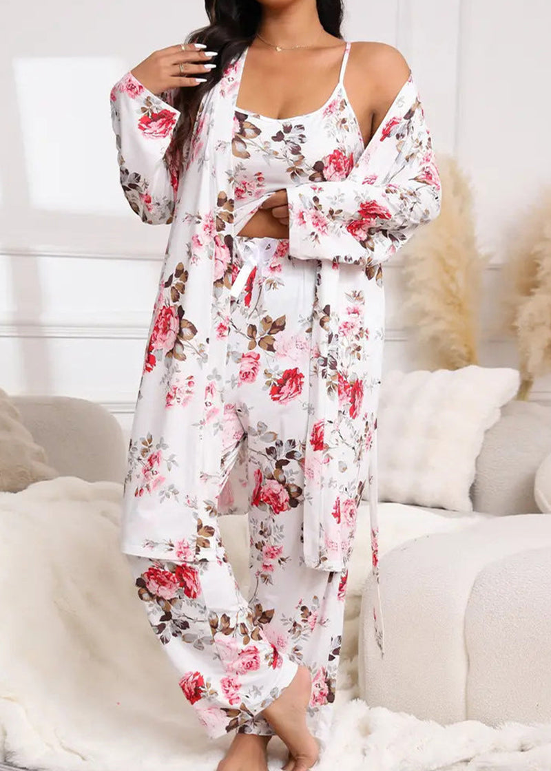 Comfy 3-Piece Pajama Set – Robe, Camisole & Long Pants