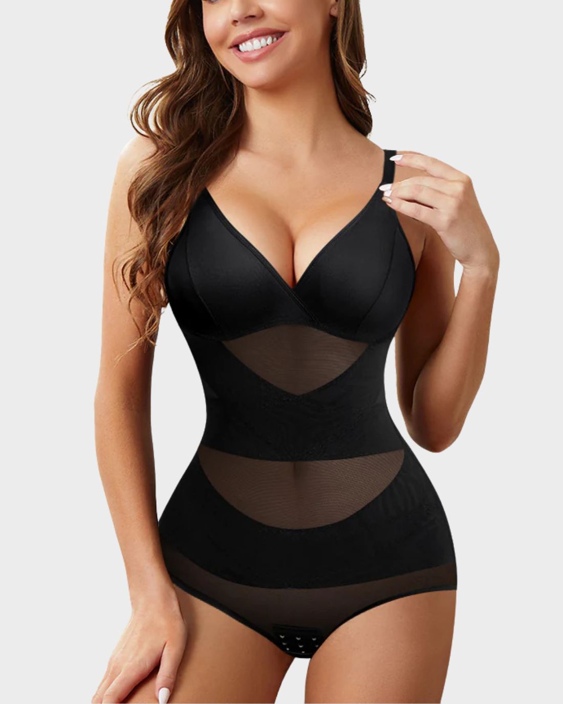 LilyLove® V Neck Built in Bra Mesh Breathable Bodysuit