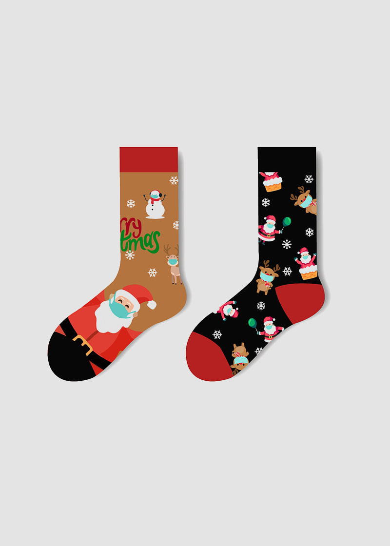 Festive Mismatched Christmas Crew Socks - 4 Pairs