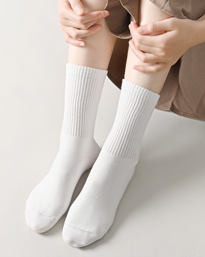 Ribbed Knit Cotton Crew Socks