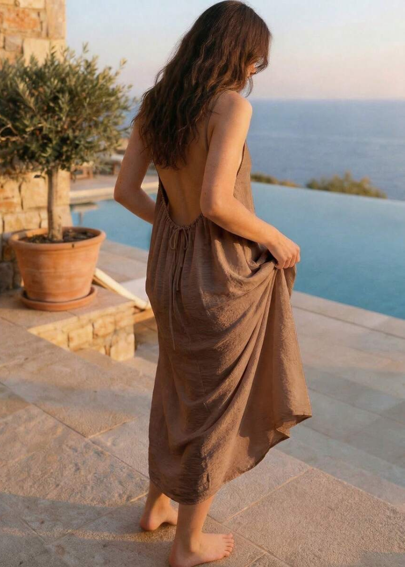 Women's  Solid Color Spaghetti Strap Backless Lace-Up Elegant NightDress