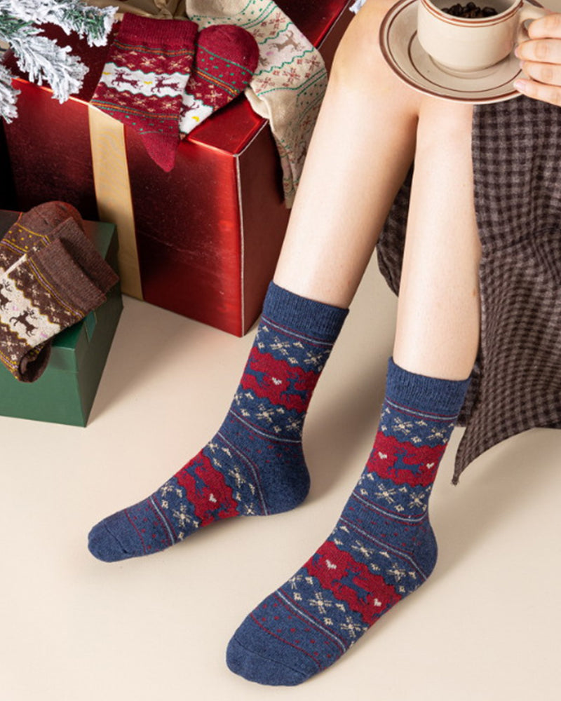 Cozy Christmas Wool Crew Socks - 5 Pairs