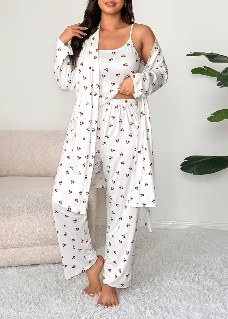Comfy 3-Piece Pajama Set – Robe, Camisole & Long Pants
