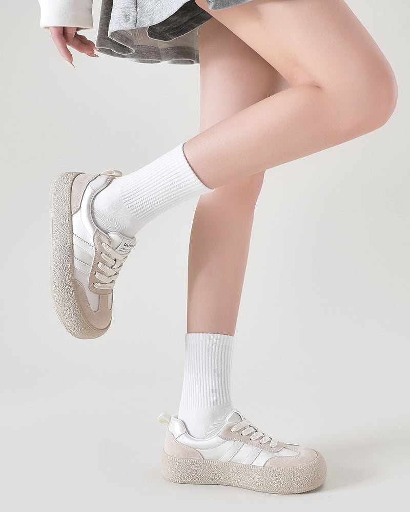 Ribbed Knit Cotton Crew Socks