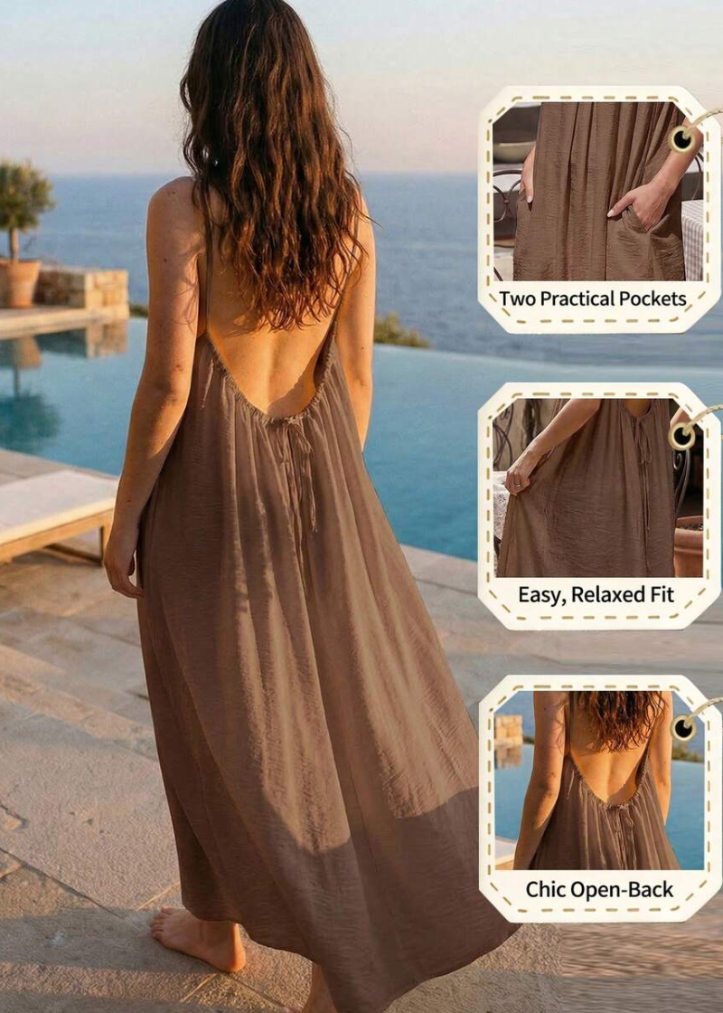 Women's  Solid Color Spaghetti Strap Backless Lace-Up Elegant NightDress