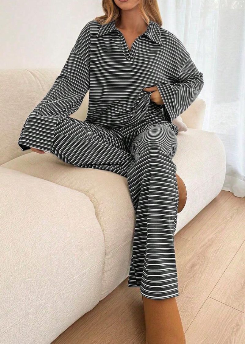 Women’s Striped V-Neck Top & Pants 2-Piece Set