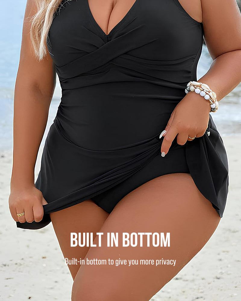 Plus Size Tummy Control Knot Detailed Swimdress