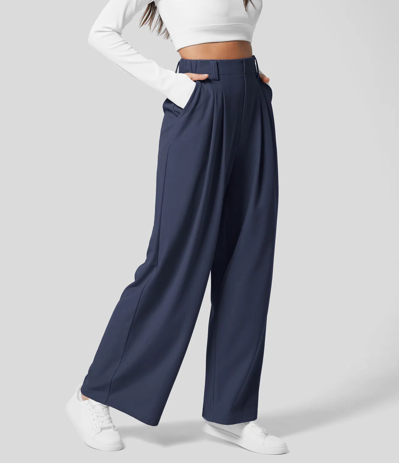 LilyLove® High Waisted Plicated Wide Leg Waffle Work Pants