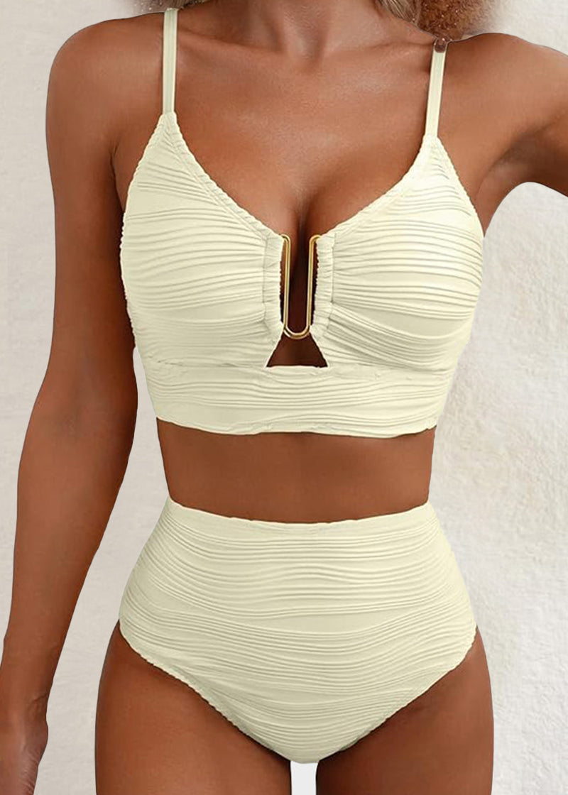 Textured U-Wire Cutout High Waisted Bikini Set