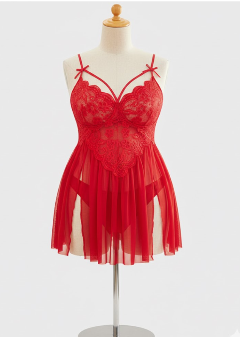 Plus Size Sexy Mesh Babydoll with Side Slit