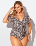 LilyLove® Leopard Printed One Piece Swimsuit with Sleeves