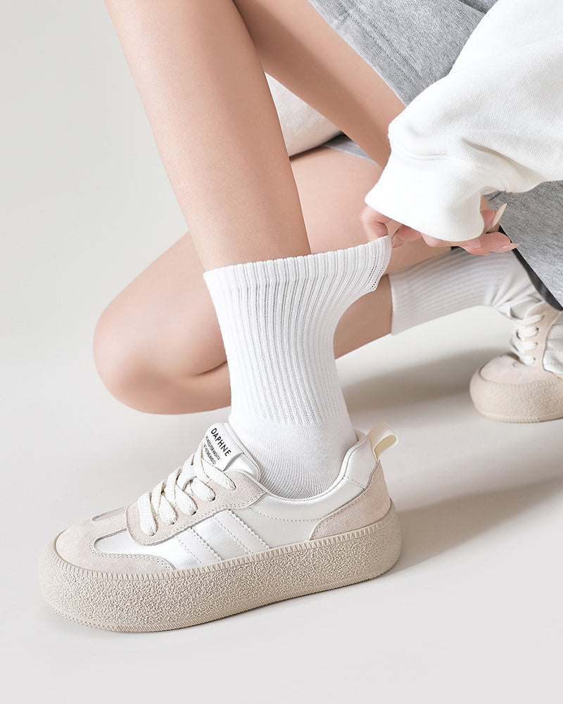 Ribbed Knit Cotton Crew Socks