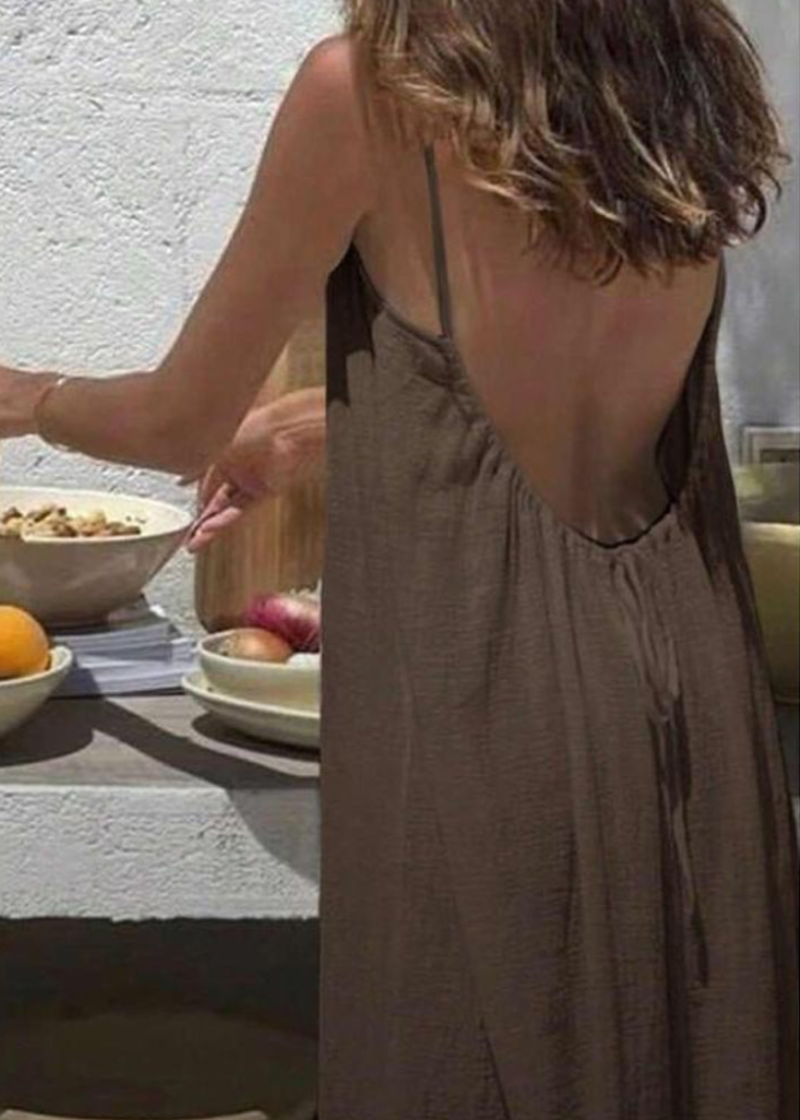 Women's  Solid Color Spaghetti Strap Backless Lace-Up Elegant NightDress