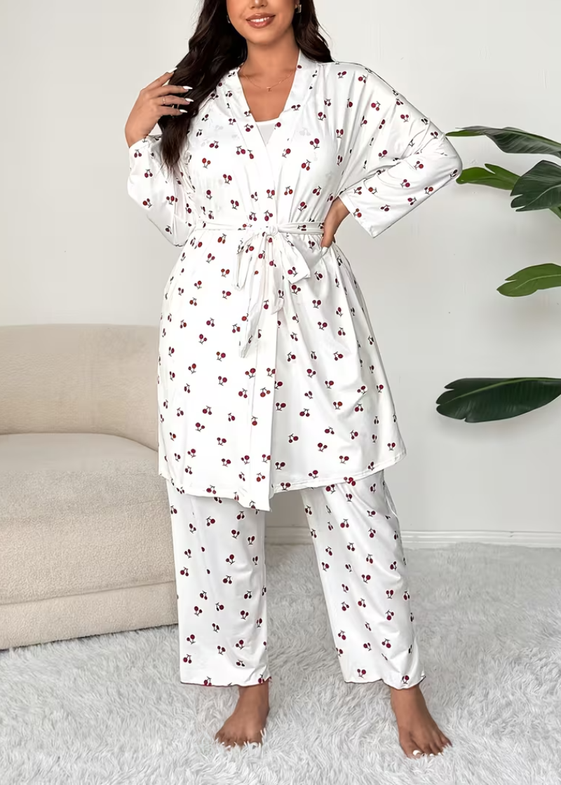Comfy 3-Piece Pajama Set – Robe, Camisole & Long Pants