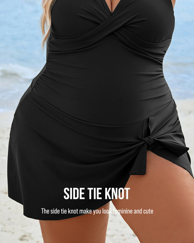 Plus Size Tummy Control Knot Detailed Swimdress