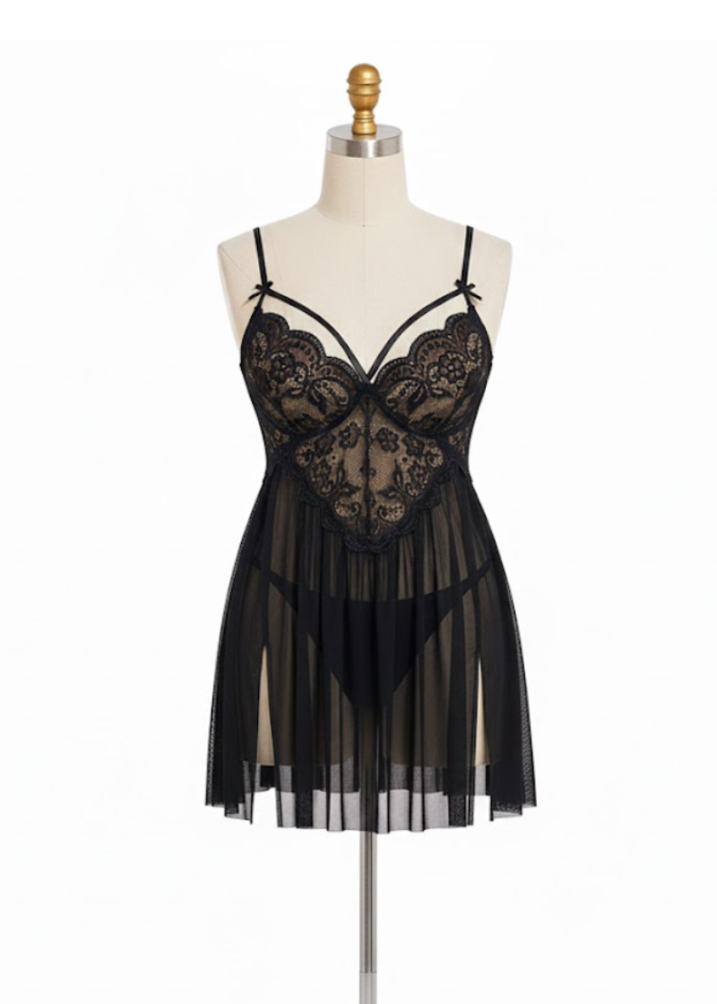 Plus Size Sexy Mesh Babydoll with Side Slit