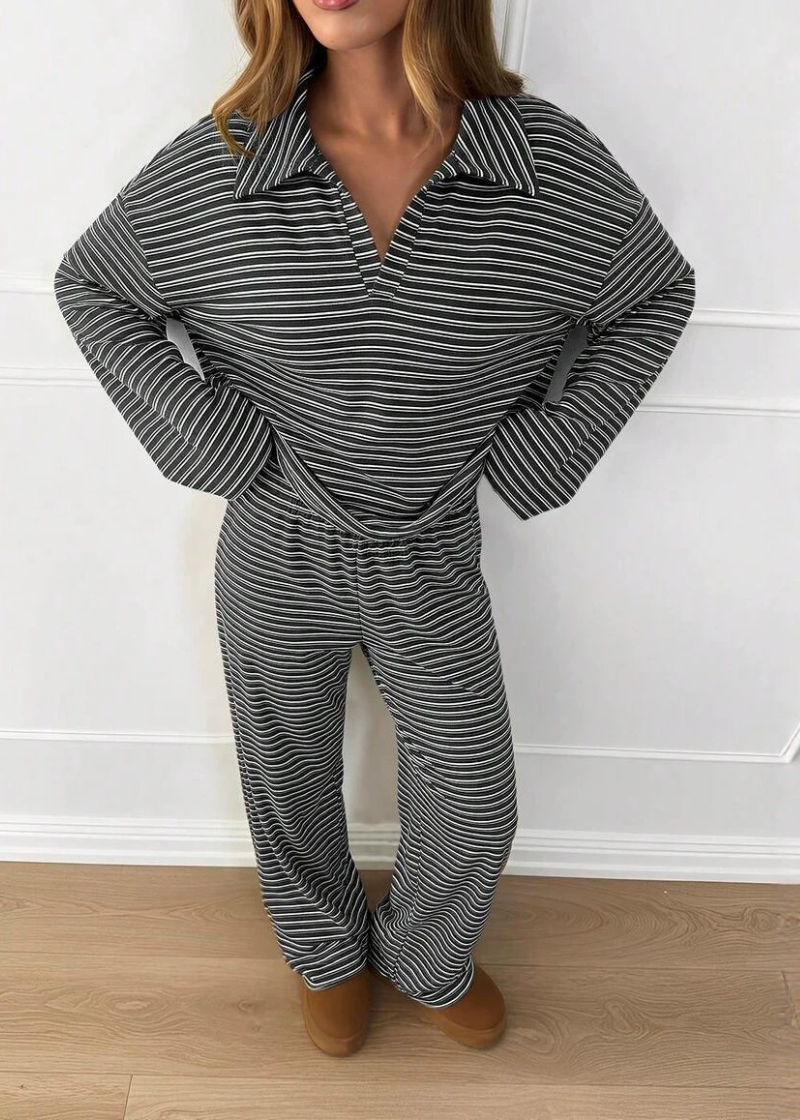 Women’s Striped V-Neck Top & Pants 2-Piece Set