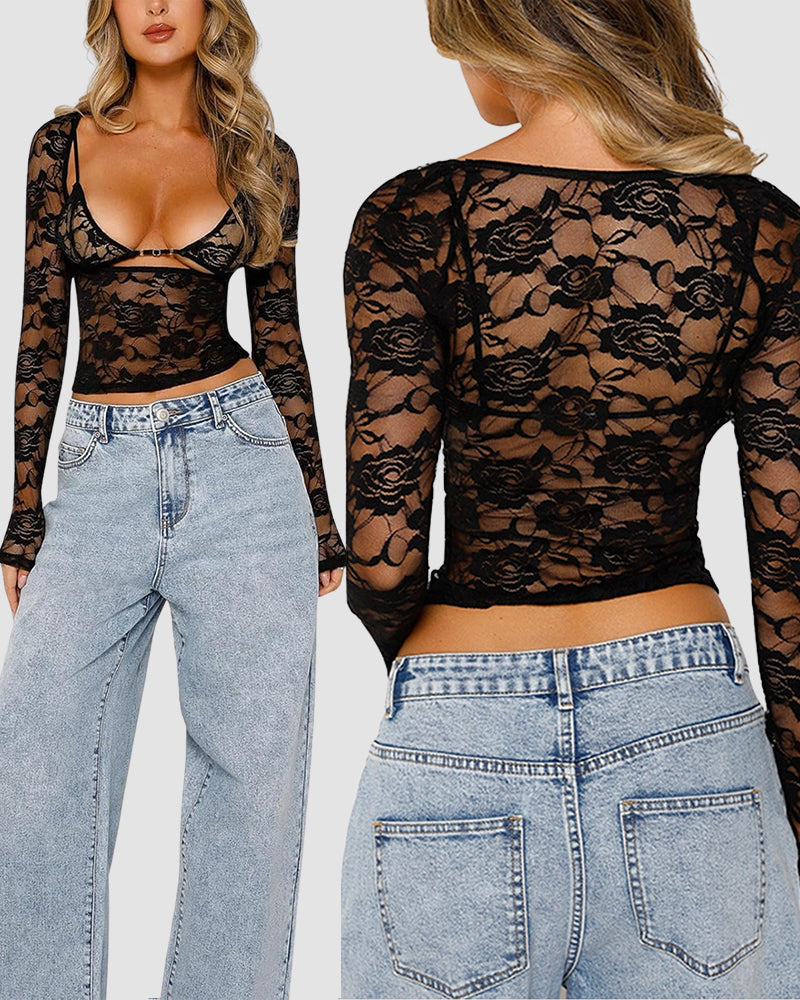 LilyLove® Sheer Mesh Lace Long Sleeve Sexy Shirt Top (Buy 1 Get 1 Free)