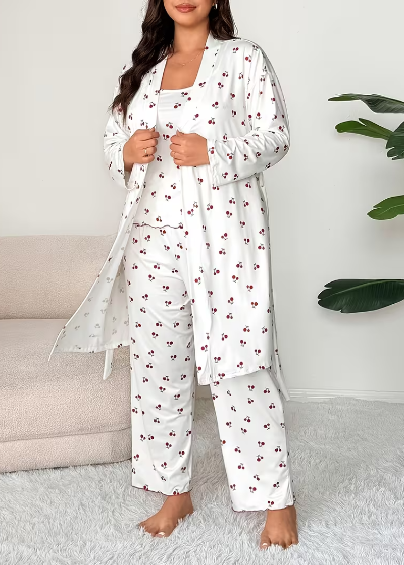Comfy 3-Piece Pajama Set – Robe, Camisole & Long Pants