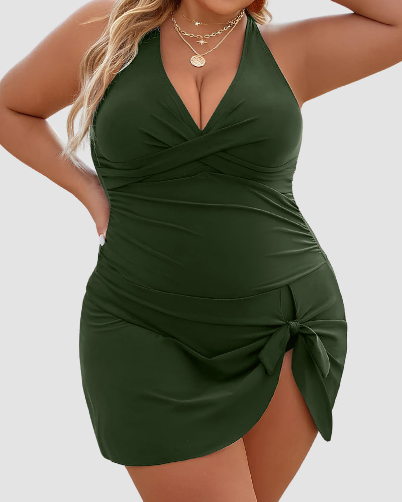 Plus Size Tummy Control Knot Detailed Swimdress