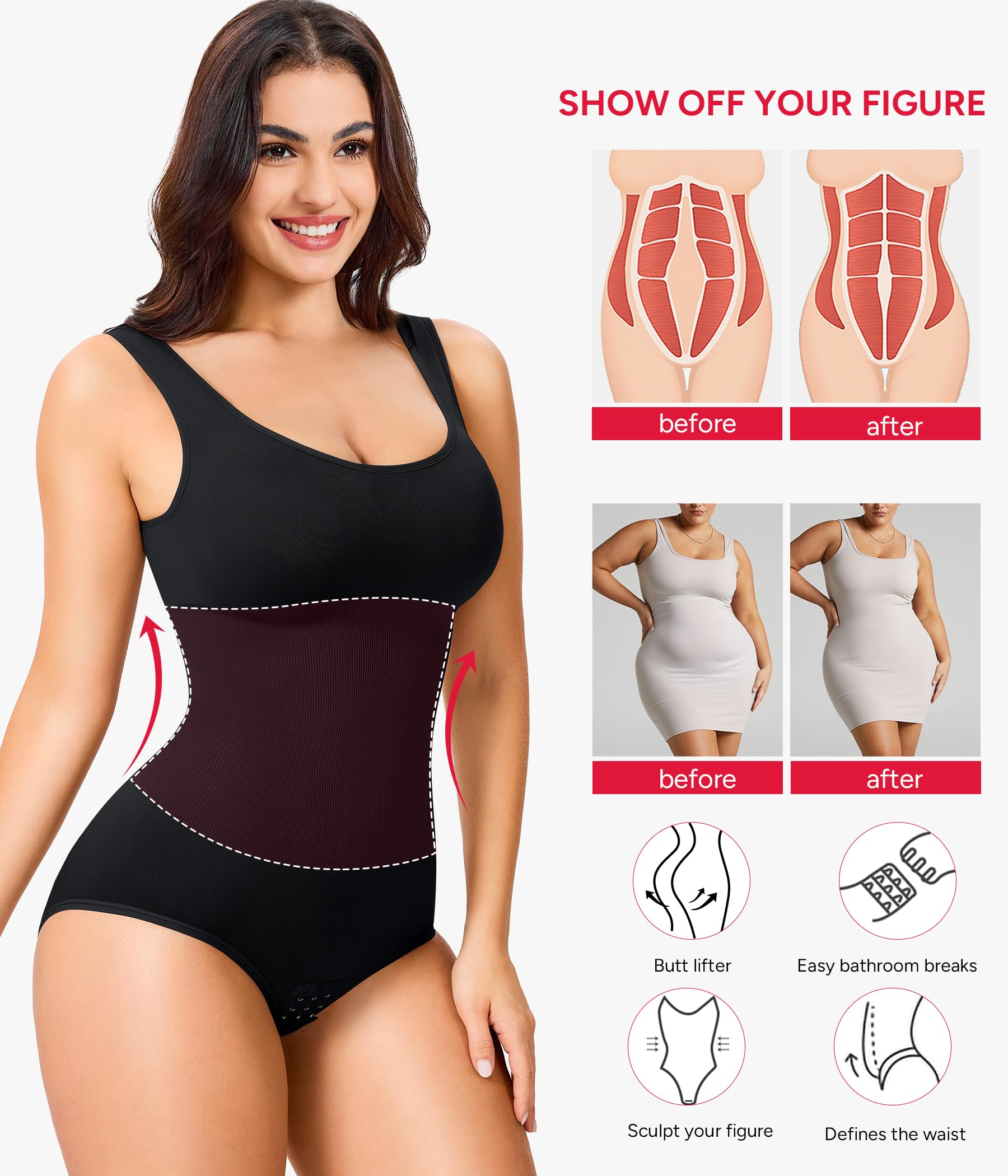 Lilylove® Waist Trainer Seamless Round Neck Tummy Control Shapewear Bodysuit