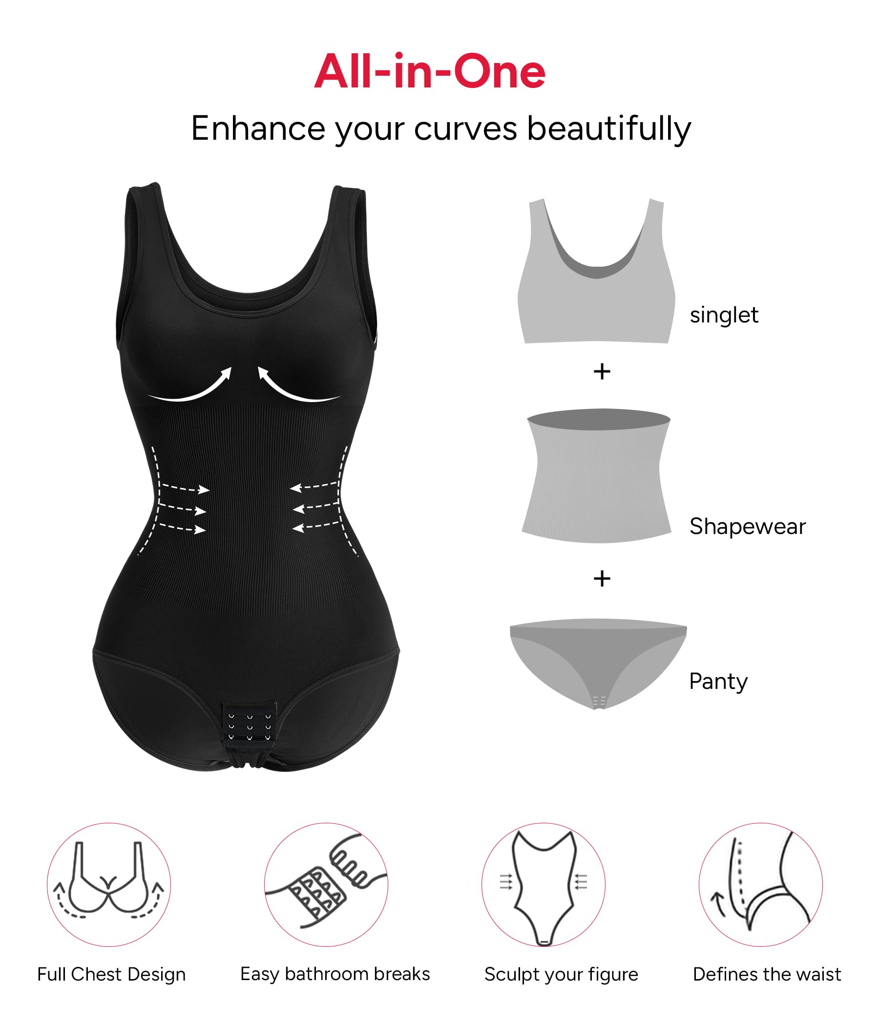 Lilylove® Waist Trainer Seamless Round Neck Tummy Control Shapewear Bodysuit