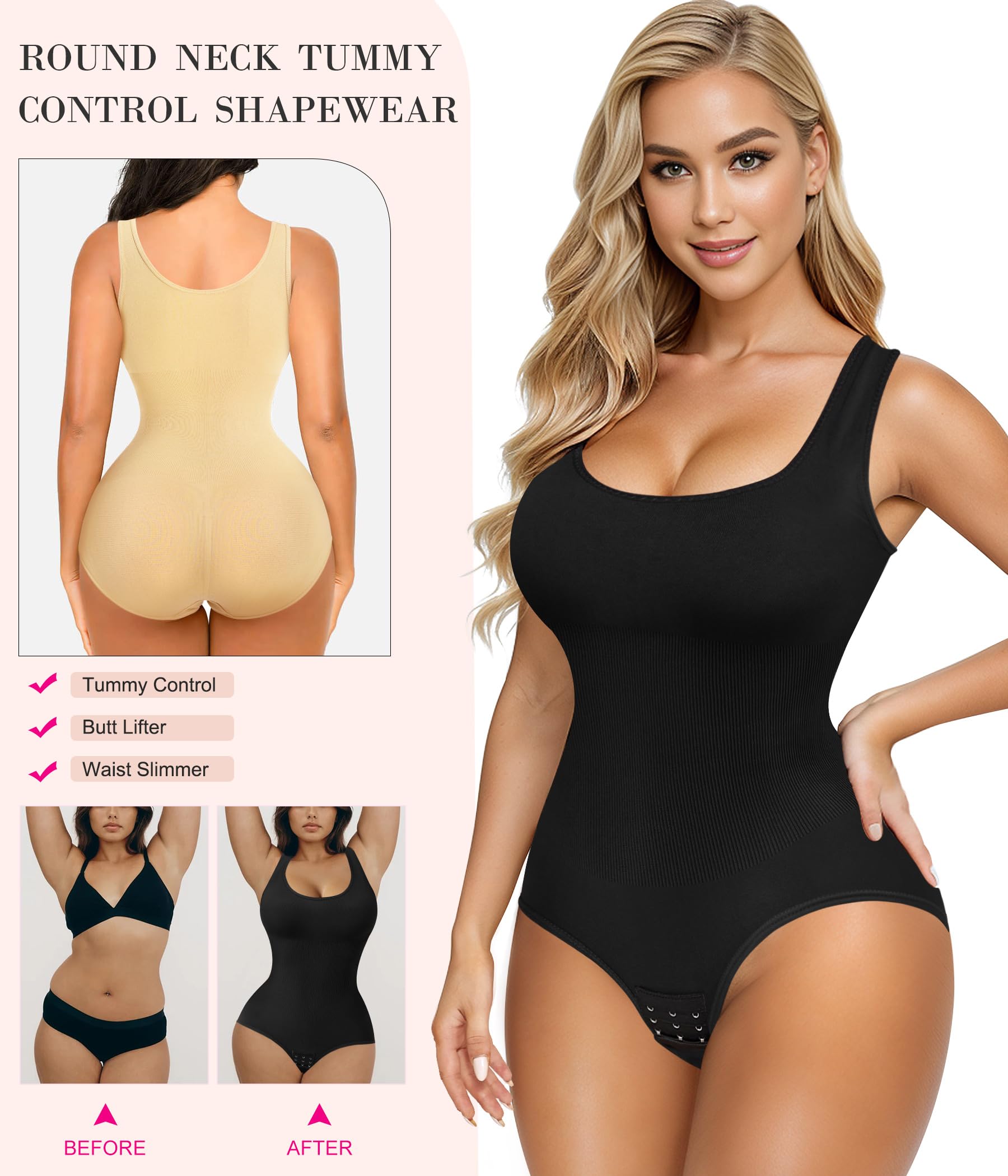 Lilylove® Waist Trainer Seamless Round Neck Tummy Control Shapewear Bodysuit
