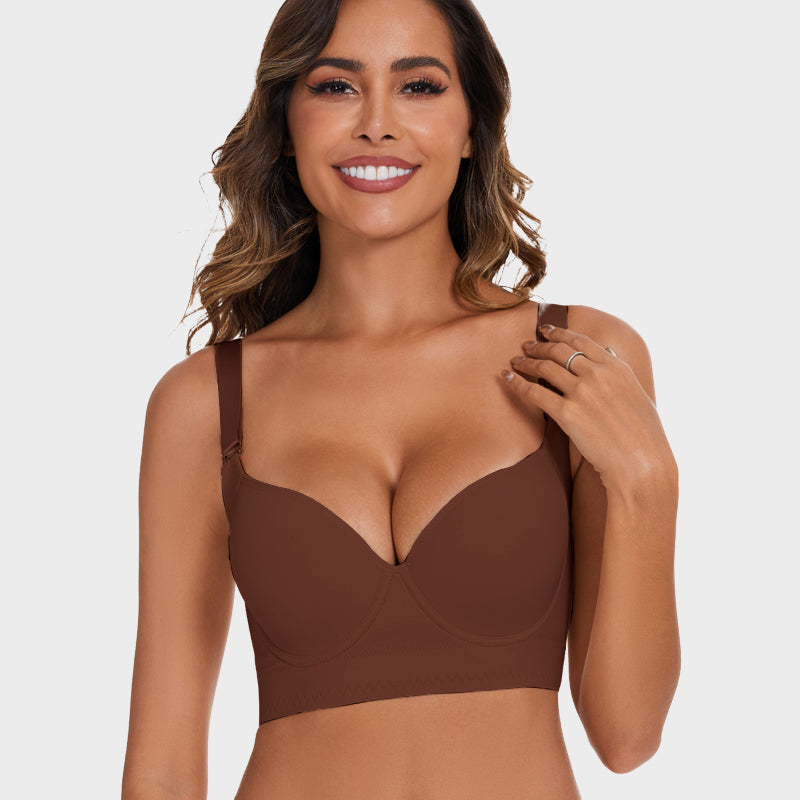 Lily Love® Push-Up Back Smoothing Bra-Brown