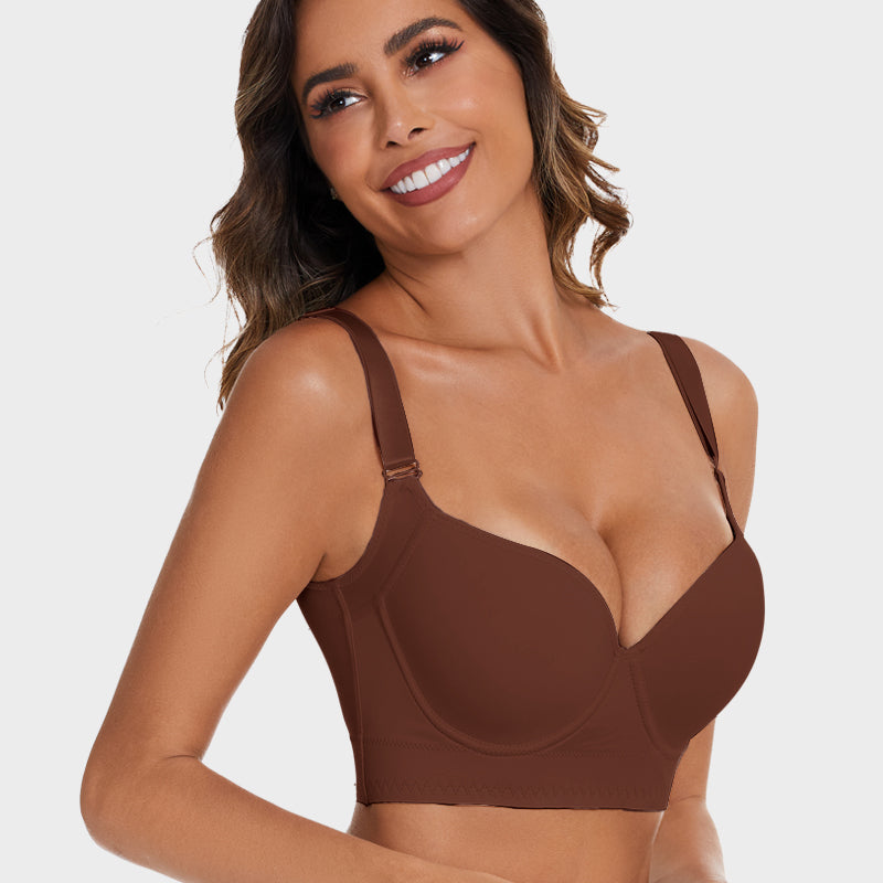 Lily Love® Push-Up Back Smoothing Bra-Brown