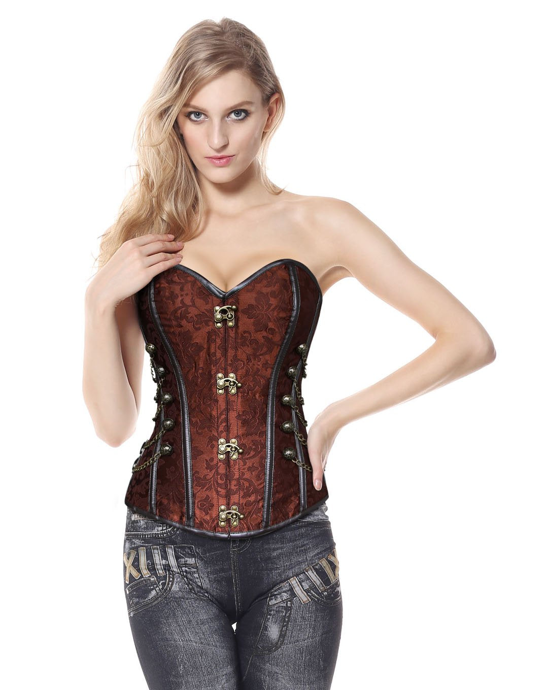 LilyLove®Women's Spiral Steel Boned Steampunk Gothic Bustier Corset with Chains