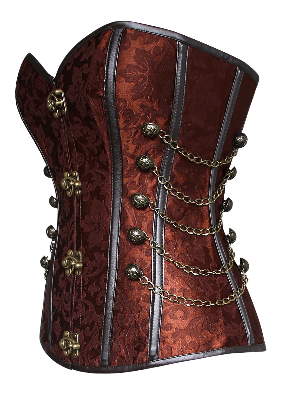 LilyLove®Women's Spiral Steel Boned Steampunk Gothic Bustier Corset with Chains