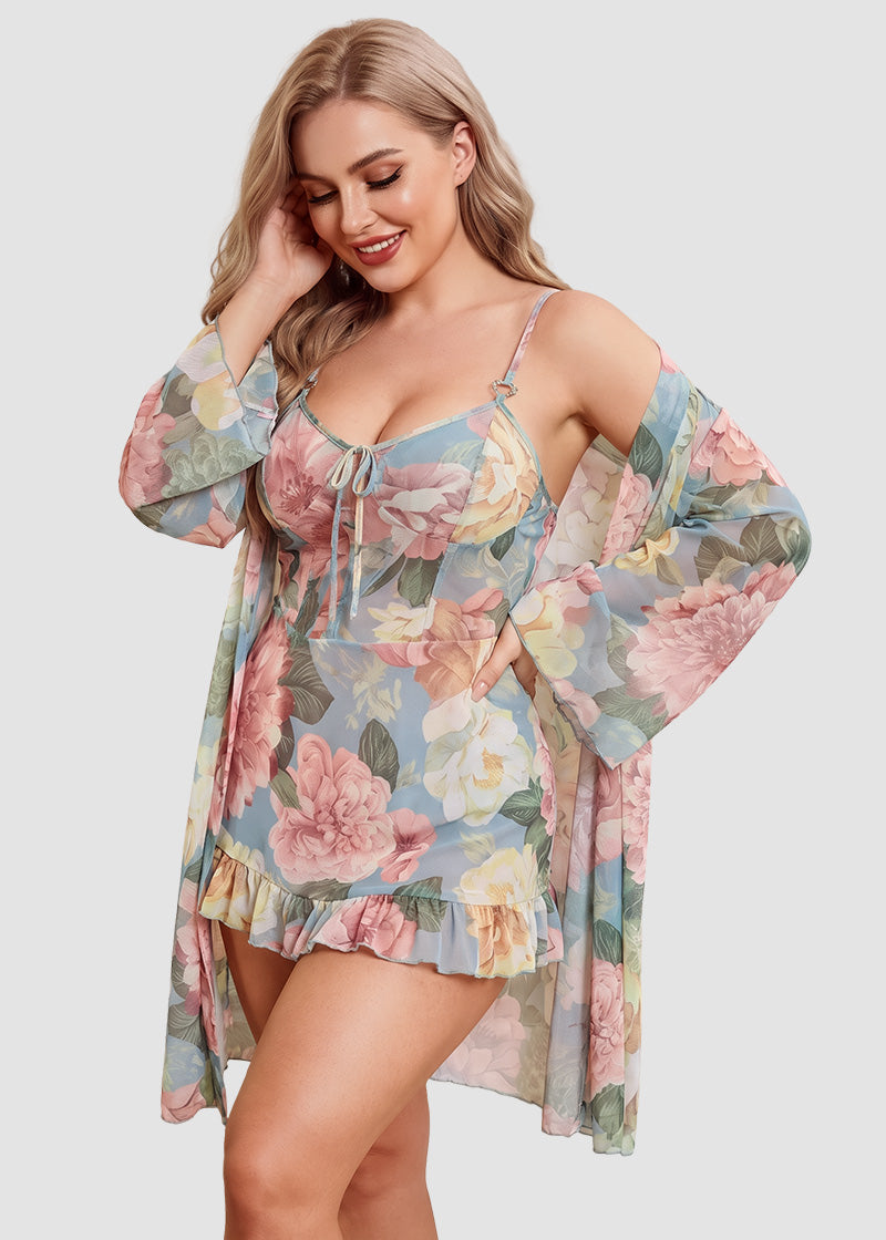 Women’s Cami Pajama Set with Robe Slim Fit Plush Loungewear 2-Piece Set